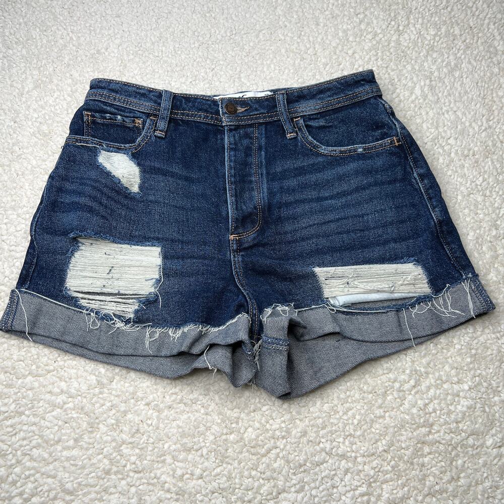 Hollister Curvy High Rise Mom Cuffed Distressed Denim Shorts 5